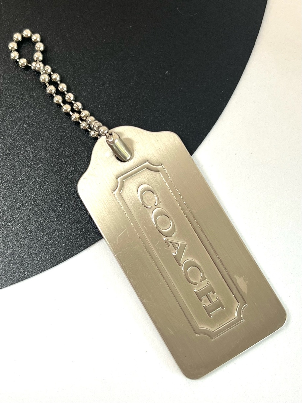 Coach Silver Metal Logo Hangtag Replacement Purse Charm Key Fob 2.25”